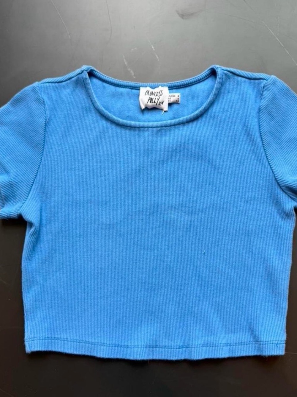 Princess Polly Bright Blue Ribbed Crop Tee